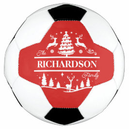 Balón De Fútbol Nombre de familia personalizada de Navidades rojos