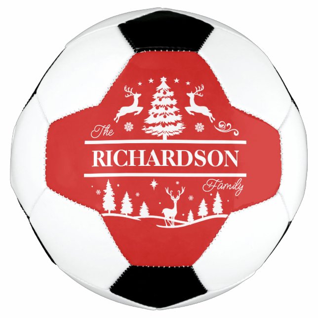 Balón De Fútbol Nombre de familia personalizada de Navidades rojos (Anverso)