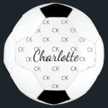 Balón De Fútbol Nombre de las iniciales del monograma blanco negro<br><div class="desc">Un elegante fondo blanco y un texto de color negro. Personalice y agregue sus iniciales y nombre de monograma. Las iniciales de su monograma como patrón de fondo.</div>