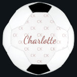 Balón De Fútbol Nombre de las iniciales del monograma de oro de ro<br><div class="desc">Un elegante fondo blanco y un texto de color dorado subió. Personalice y agregue sus iniciales y nombre de monograma. Las iniciales de su monograma como patrón de fondo.</div>