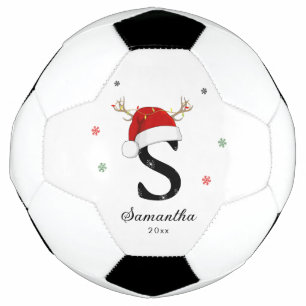 Balón De Fútbol Nombre de letra Santa Hat Monograma Personaliz