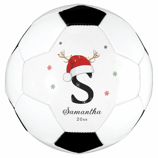 Balón De Fútbol Nombre de letra Santa Hat | Monograma | Personaliz (Anverso)