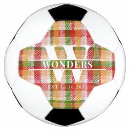 Balón De Fútbol Nombre de monograma básico de cuadros escoceses