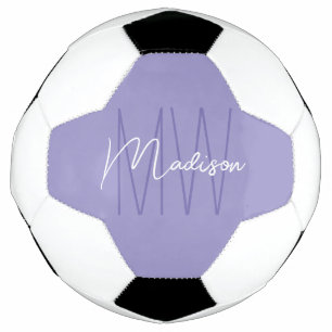 Balón De Fútbol Nombre de monograma moderno Script Purple