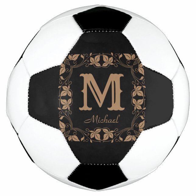 Balón De Fútbol Nombre de monograma personalizado clásico de flora (Anverso)