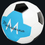 Balón De Fútbol Nombre de monograma personalizado Sporty Neon Cyan<br><div class="desc">Fútbol de neón azul ciano realmente brillante con un nombre personalizado y un monograma inicial en una letra de guión deportivo y letra de gran bloque. El fútbol personalizado es una idea divertida para que los adolescentes y los niños deportivos practiquen en casa o en grupo para que no se...</div>
