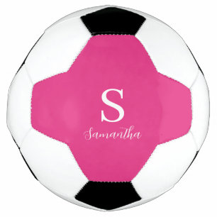 Balón De Fútbol Nombre de monograma rosa