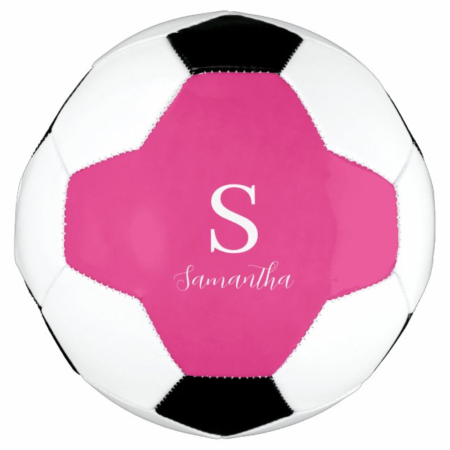 Balón De Fútbol Nombre de monograma rosa (Anverso)