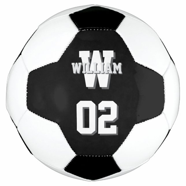 Balón De Fútbol Nombre del jugador negro y blanco y número de equi (Anverso)