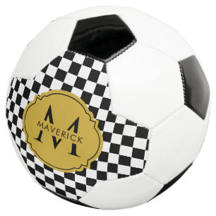 Balón De Fútbol Nombre Inicial Personalizado Elegante Moderno Negr