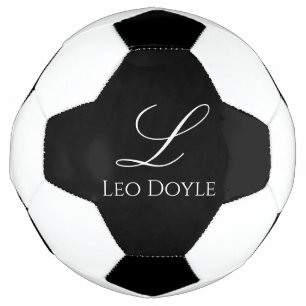 Balón De Fútbol Nombre inicial personalizado en negro y blanco