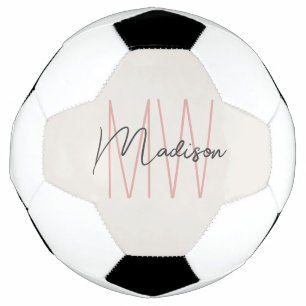 Balón De Fútbol Nombre moderno Monograma Script Tan Rosa