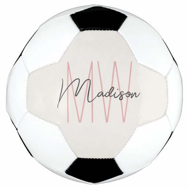 Balón De Fútbol Nombre moderno Monograma Script Tan Rosa (Anverso)