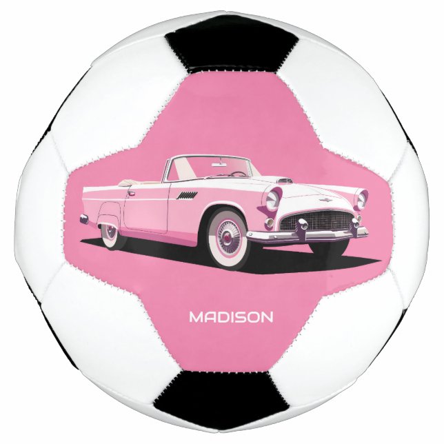 Balón De Fútbol Nombre personalizado Coche clásico rosado (Anverso)