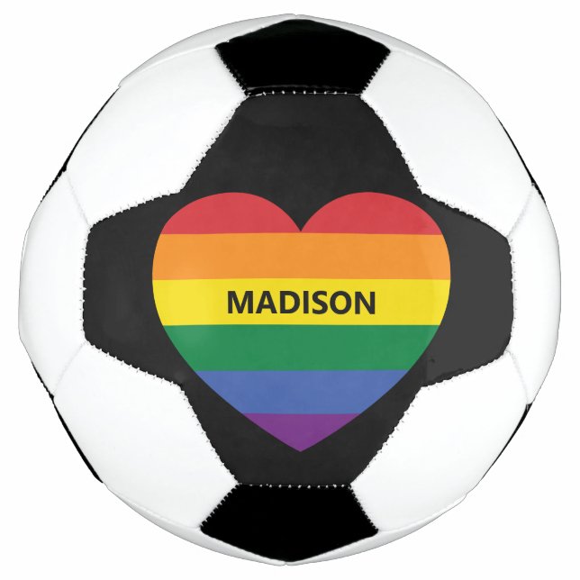 Balón De Fútbol Nombre personalizado Corazón arcoiris (Anverso)