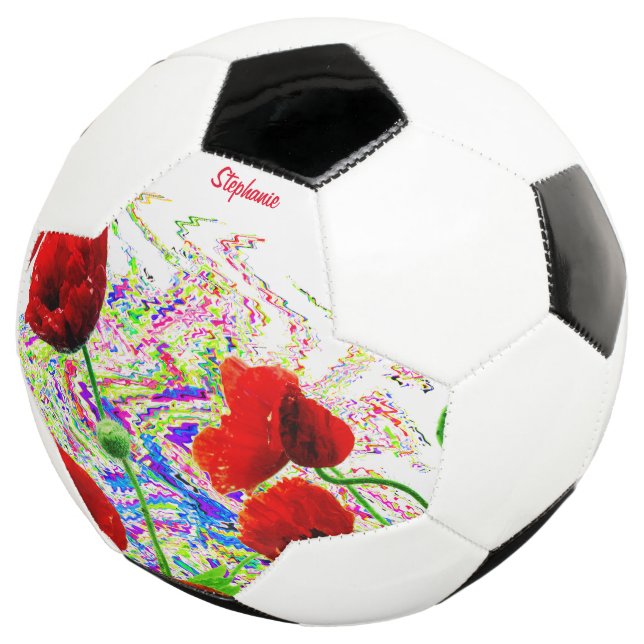 Balón De Fútbol Nombre personalizado Flores de amapola Floral Colo (Tres cuartos)