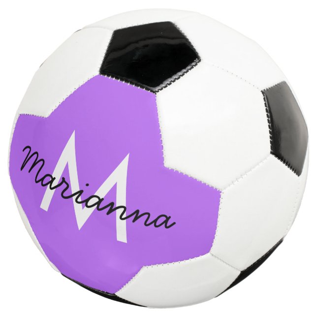 Balón De Fútbol Nombre personalizado Girly inicial Neon Purple (Tres cuartos)