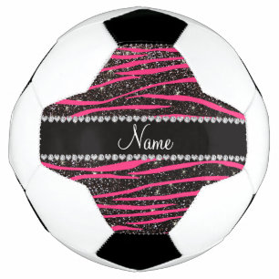 Balón De Fútbol Nombre personalizado rayas de cebra rosadas calien
