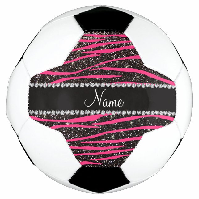 Balón De Fútbol Nombre personalizado rayas de cebra rosadas calien (Anverso)