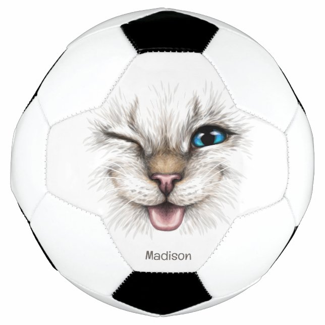 Balón De Fútbol Nombre personalizado Winking Cat (Anverso)