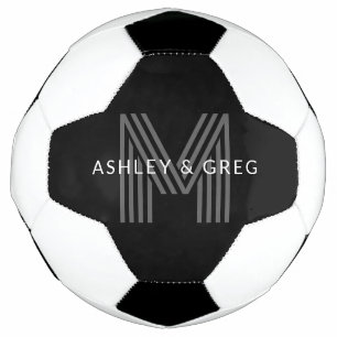 Balón De Fútbol Nombre/s Monograma Editable Retro Moderno Negro y