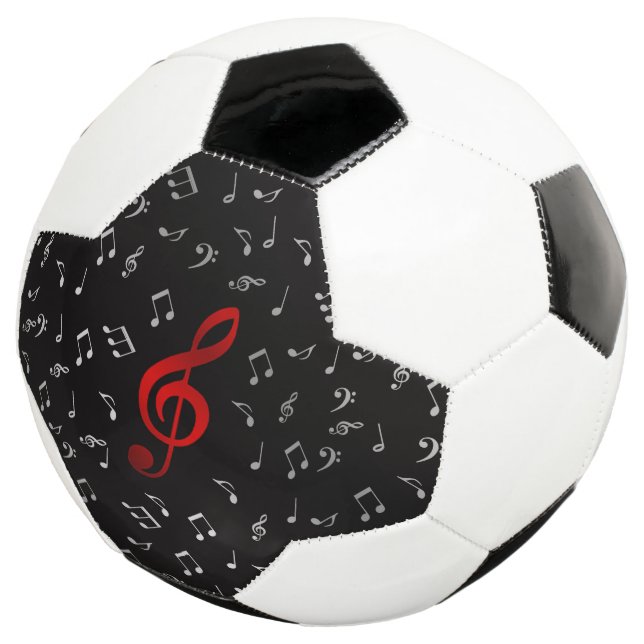 Balón De Fútbol notas de música roja en negro (Tres cuartos)