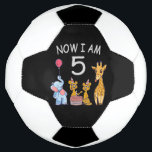 Balón De Fútbol Now I am 5 years old 5th Birthday at the Zoo<br><div class="desc">Happy 5th Birthday. Funny and lovely Kids Birthday design with a cute Elephant,  two ferrets and a giraffe celebrating your birthday at the zoo.</div>