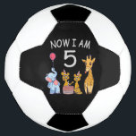 Balón De Fútbol Now I am 5 years old 5th Birthday at the Zoo<br><div class="desc">Happy 5th Birthday. Funny and lovely Kids Birthday design with a cute Elephant,  two ferrets and a giraffe celebrating your birthday at the zoo.</div>