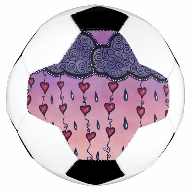 Balón De Fútbol Nubes, corazones y gotas de lluvia (Anverso)