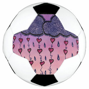 Balón De Fútbol Nubes lindas, corazones y gotas de lluvia