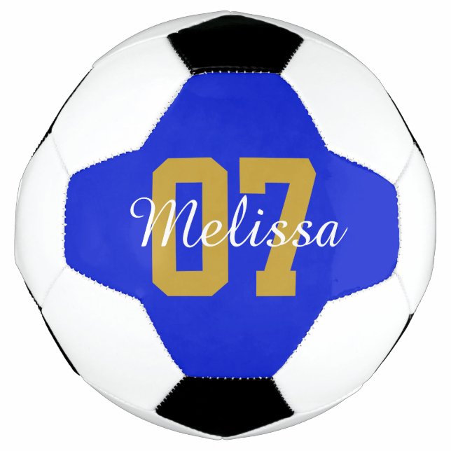 Balón De Fútbol Número de nombre azul personalizado (Anverso)