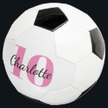 Balón De Fútbol Número de nombre de las iniciales del monograma ro<br><div class="desc">Un fondo blanco y elegante,  un texto de color negro y rosa ondulado. Personaliza y agrega tu nombre y número de jugador.</div>