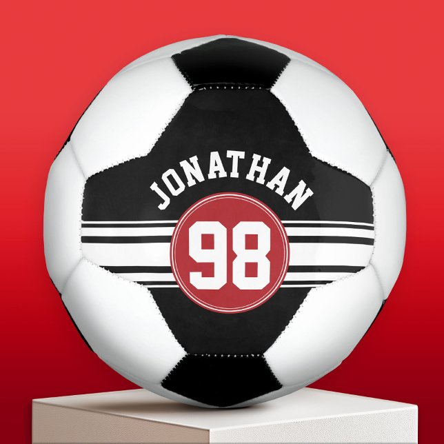 Balón De Fútbol Número de nombre personalizado de Black and Red Sp (Custom Soccer Ball)