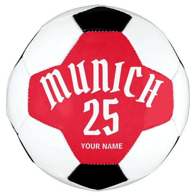 Balón De Fútbol Número rojo y nombre de Múnich personalizado (Anverso)
