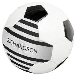 Balón De Fútbol Ombre de rayas plateado contemporáneo y negro