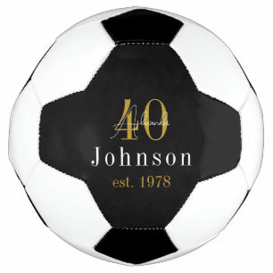 Balón De Fútbol Oro negro de cumpleaños 40 personalizado