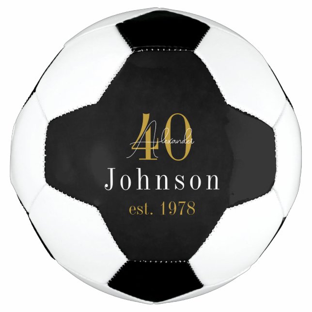 Balón De Fútbol Oro negro de cumpleaños 40 personalizado (Anverso)