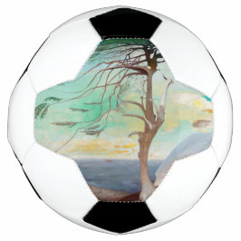 Balón De Fútbol Paintaje paisajístico del árbol del cedro solitari