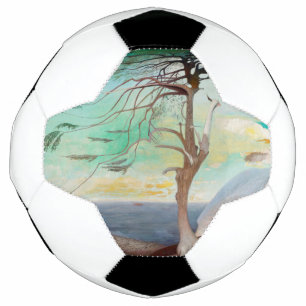 Balón De Fútbol Paintaje paisajístico del árbol del cedro solitari