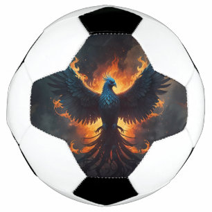 Balón De Fútbol Pájaros Fénix en pie con llamas