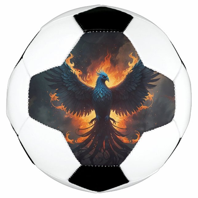Balón De Fútbol Pájaros Fénix en pie con llamas (Anverso)