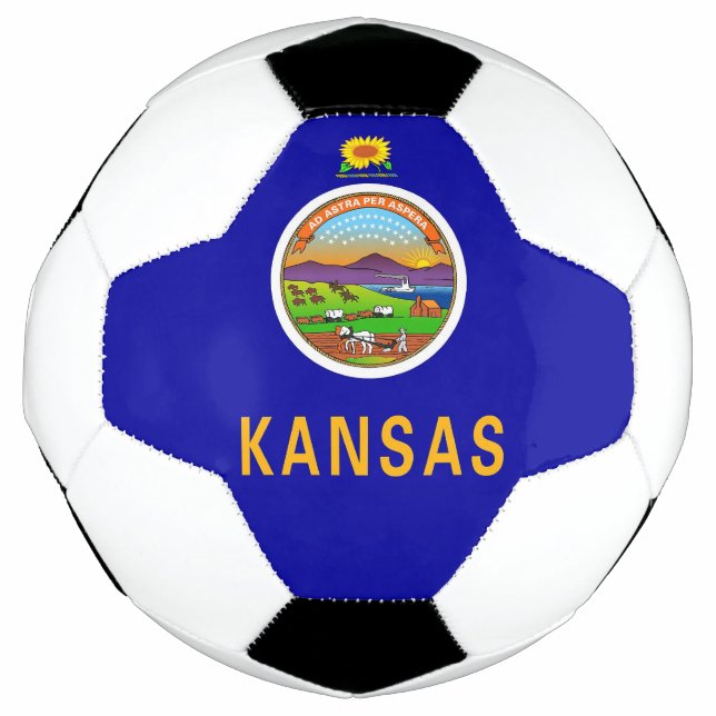 Balón de fútbol patriótico con bandera de Kansas,  (Anverso)
