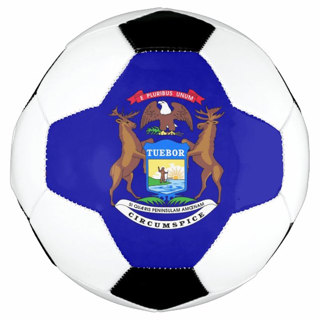 Balón de fútbol patriótico con bandera de Michigan (Anverso)
