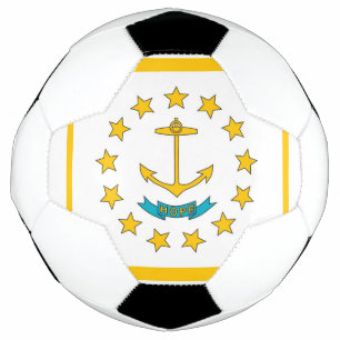 Balón de fútbol patriótico con bandera de Rhode Is