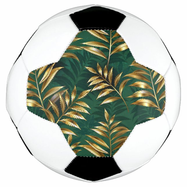 Balón De Fútbol Patrón continuo con helechos dorados (Anverso)