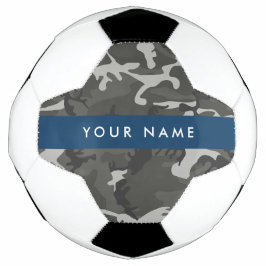 Balón De Fútbol Patrón de camuflaje gris, tu nombre, personaliza