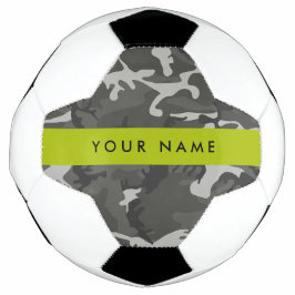 Balón De Fútbol Patrón de camuflaje gris, tu nombre, Personaliza