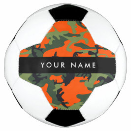 Balón De Fútbol Patrón de camuflaje naranja, tu nombre, personaliz
