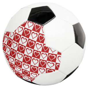 Balón De Fútbol Patrón de cuadros rojos con Corazones