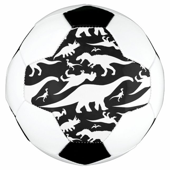 Balón De Fútbol Patrón de dinosaurios blancos y negros (Anverso)